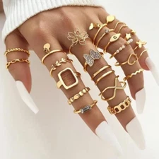 23 Pcs Fashion Women Personality  Golden Color Flower Butterfly  Ring Set Ring