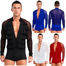 Men Leotard Rave Bodysuit One Piece Rompers Performance Undershirt Training