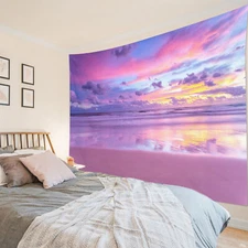 Purple Cloud Nature Landscape Ocean Beach Tapestry for Bedroom Living Room Dorm