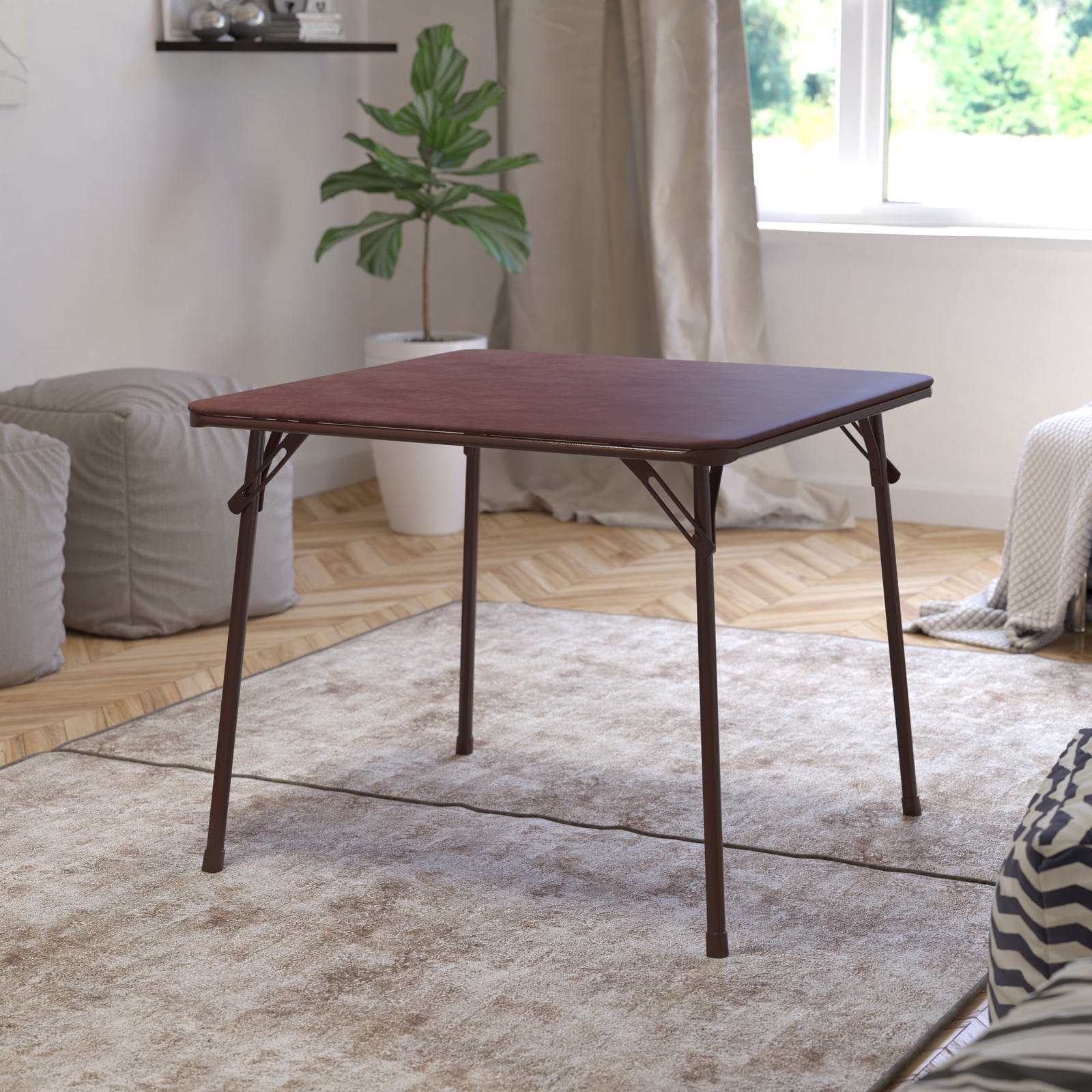 Lightweight Portable Folding Card Table with Collapsible Legs in Brown