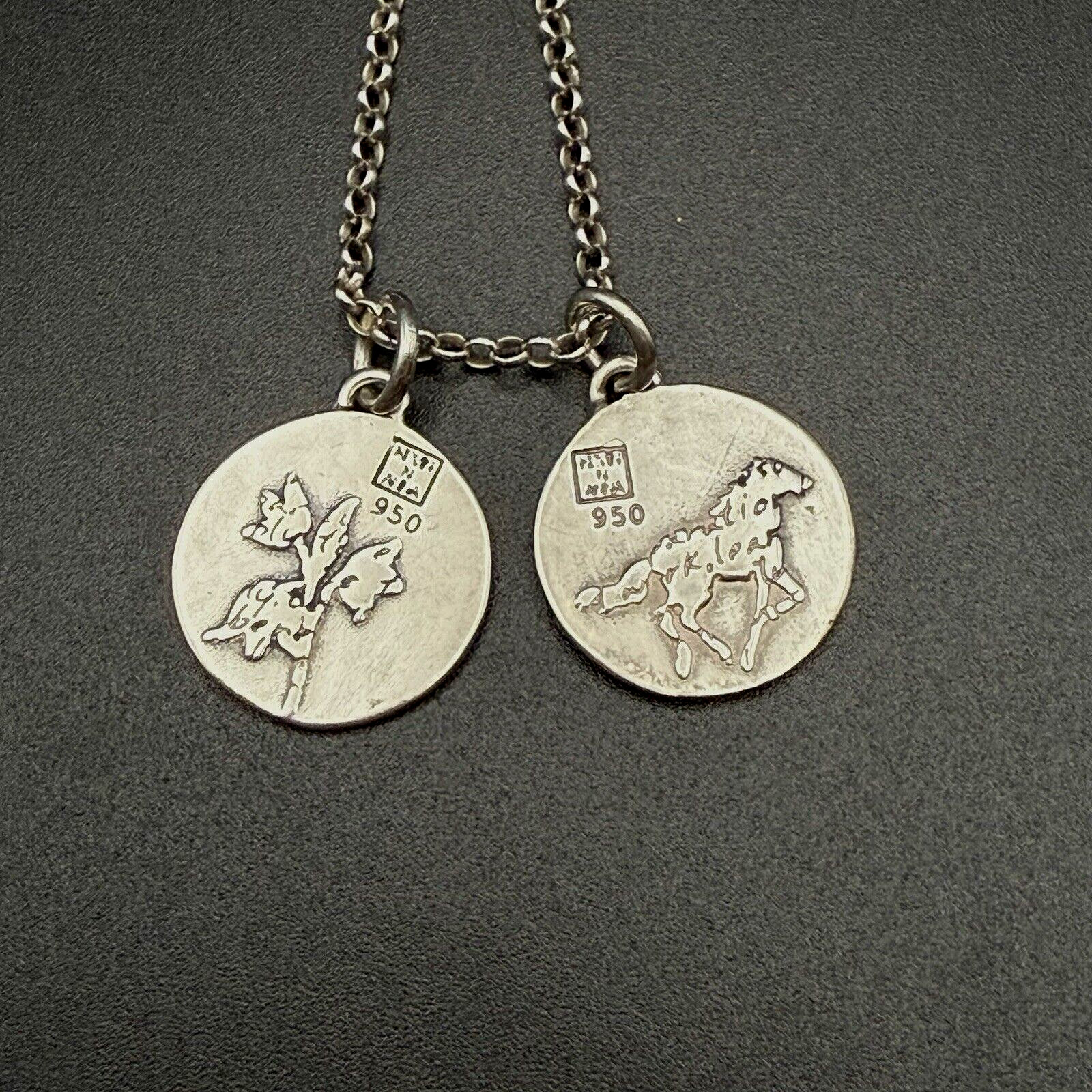 Sterling Silver Kevin N Anna Horse (Success) & Flower (Happiness) Pendants 17In