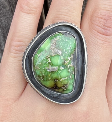 Native American Sterling Silver Sonoran Gold Turquoise Ring. Size 7. JC