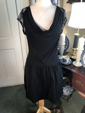 EXPRESS BLACK DRAPE NECK FIT & FLARE PARTY LACE TOP DRESS-SIZE10-BEAUTIFUL!!