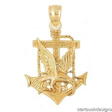 New 14k Yellow Gold Mariners Eagle Anchor Pendant