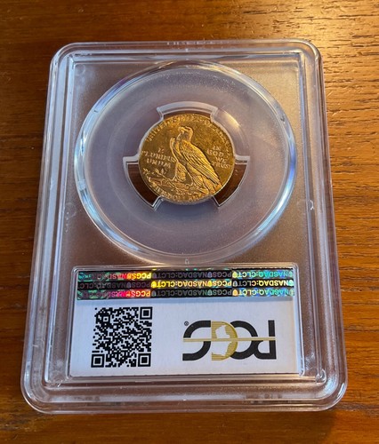 1909-D $5 TESTA INDIANA ORO MEZZA AQUILA PCGS MS 62 - Foto 2 di 2