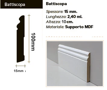 BATTISCOPA IN FIBRA DI LEGNO BIANCO DUCALE H 100mm X 15mm (prezzo metro lineare) - Foto 9 di 9