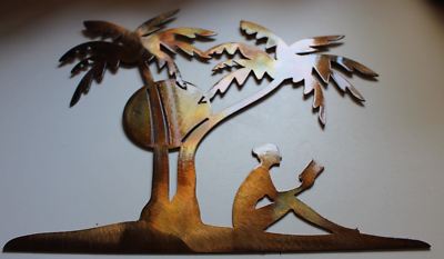 A Day in the Sun, Under the Palm Tree Metal Wall - 11 1/2'' x 13 1/2'' - Copper