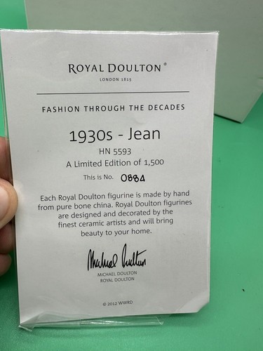 ROYAL DOULTON FASHION THROUGH THE DECADES 1930 JEAN HN5593 #0520/1500 With COA - Picture 12 of 18