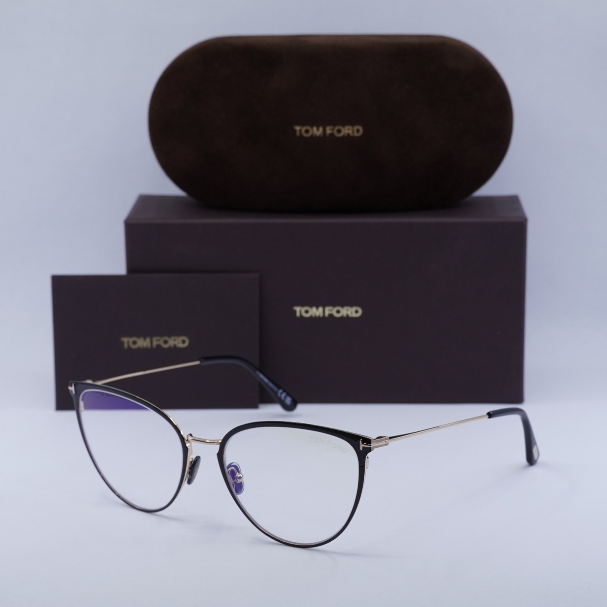 NEW TOM FORD FT5840-B 001 Shiny Black/Gold/Clear Blue Light