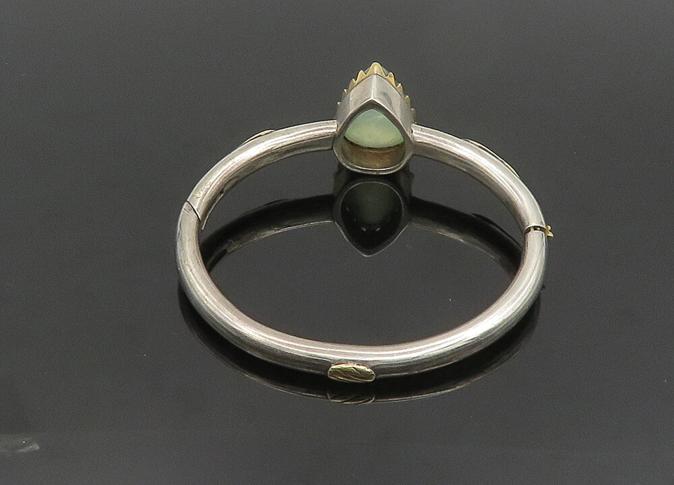 925 Silver & 14K GOLD  Vintage Cabochon Peridot Hinge Bangle Bracelet  BT8098 - Image 4 of 4