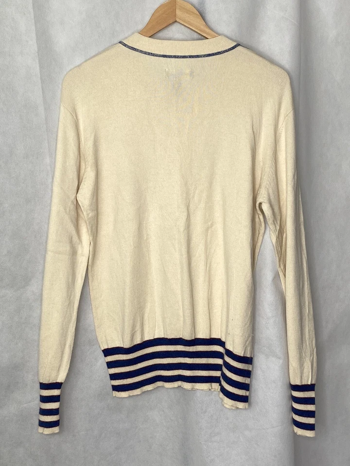 Suéter Pullover Paul Frank Para Hombre Cuello en V Crema Rayas Talla Mediana Foto 2 de 4