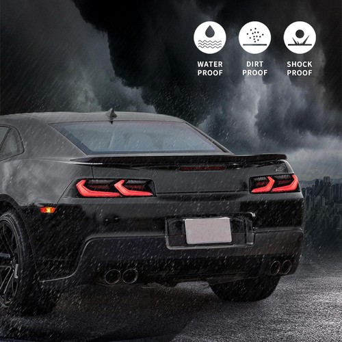 Set of 2 Tail Lights Black Smoked 2014-2015 Chevrolet Chevy Camaro Led Rear Lamp - Picture 8 of 12