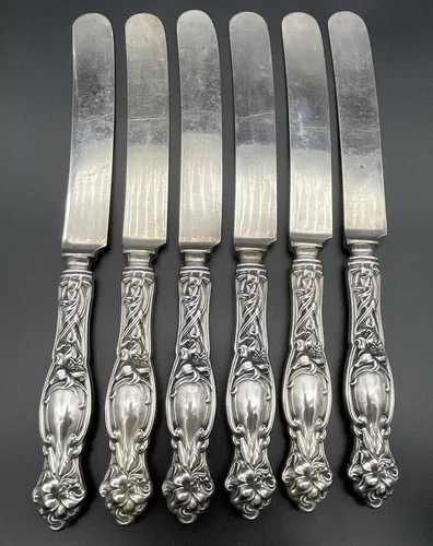 6 Pc Frontenac By International Old  Sterling Silver Dinner Knifes 9 7/8”