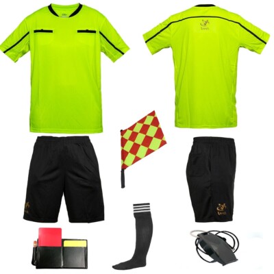 Fußball Schiedsrichter Set Shirt Shorts Karten Uniform Linienrichter Flagge Fox40 Pfeife