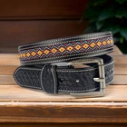 Genuine Leather Beaded Western Men Belt Hand Made Embossed With Removable Buckle