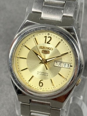 Serviced Seiko 5 7S26-02C0 Automatic Watch 36.5mm Gold Dial Day Date Japan