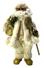16" SANTA CLAUS Gold and White Christmas Standing Doll Figurine