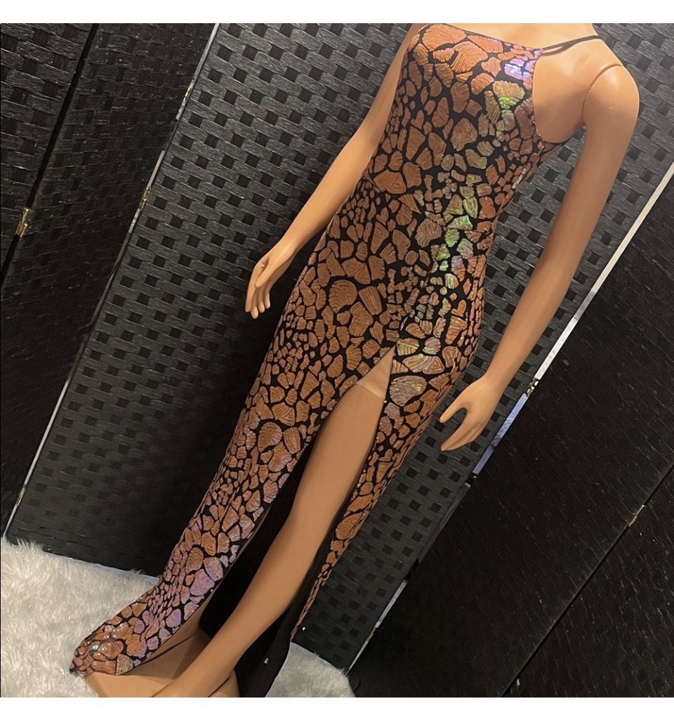 Stunning orange and black sequence Iridescent Gow… - image 5