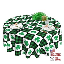 St Patricks Day Tablecloth Round 60 Inch Green 60" Round Plaid Shamrock