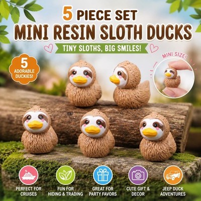 Mini resin sloth ducks   5 piece set tiny sloth duck figurines, cute brown