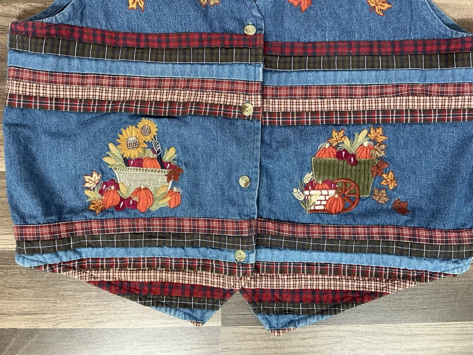 VTG 80’s Denim Bobby Brooks Patchwork Vest Button Fall  12/14 Cotton Grandmacore - Image 2 of 4