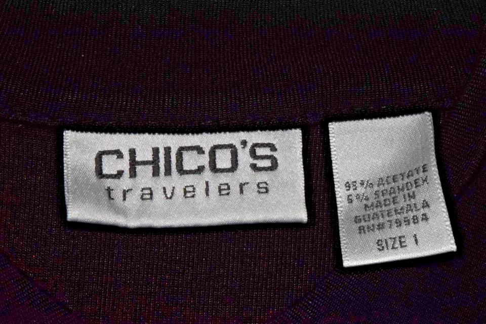 Vintage Top Pants Set Chicos Travelers Size 1 90s Silky Black Silver Detail - Image 4 of 4