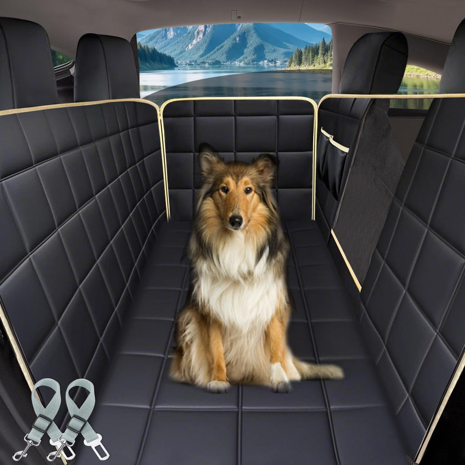 Dog Car Hammock for 2020-2026 Tesla Model Y Dog Seat Cover with 2 Seat Belts, 10