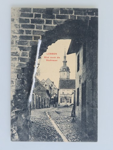 Postcard Lübben Brandenburg view through the city walls used 1912