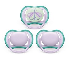    Philips Avent Ultra Air Day Time Pacifier 0-6 M Lilac Butterfly 3pk    AS IS  