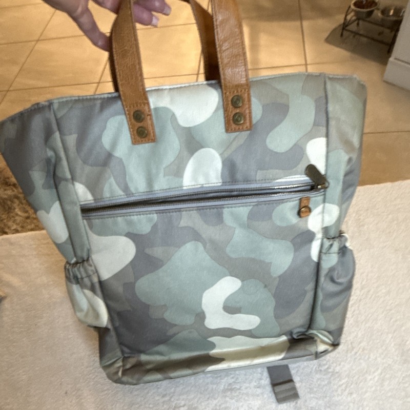 Thirty-One Gray/Blue Camo Polyester Backpack Zipper Closure, Adjustable Straps