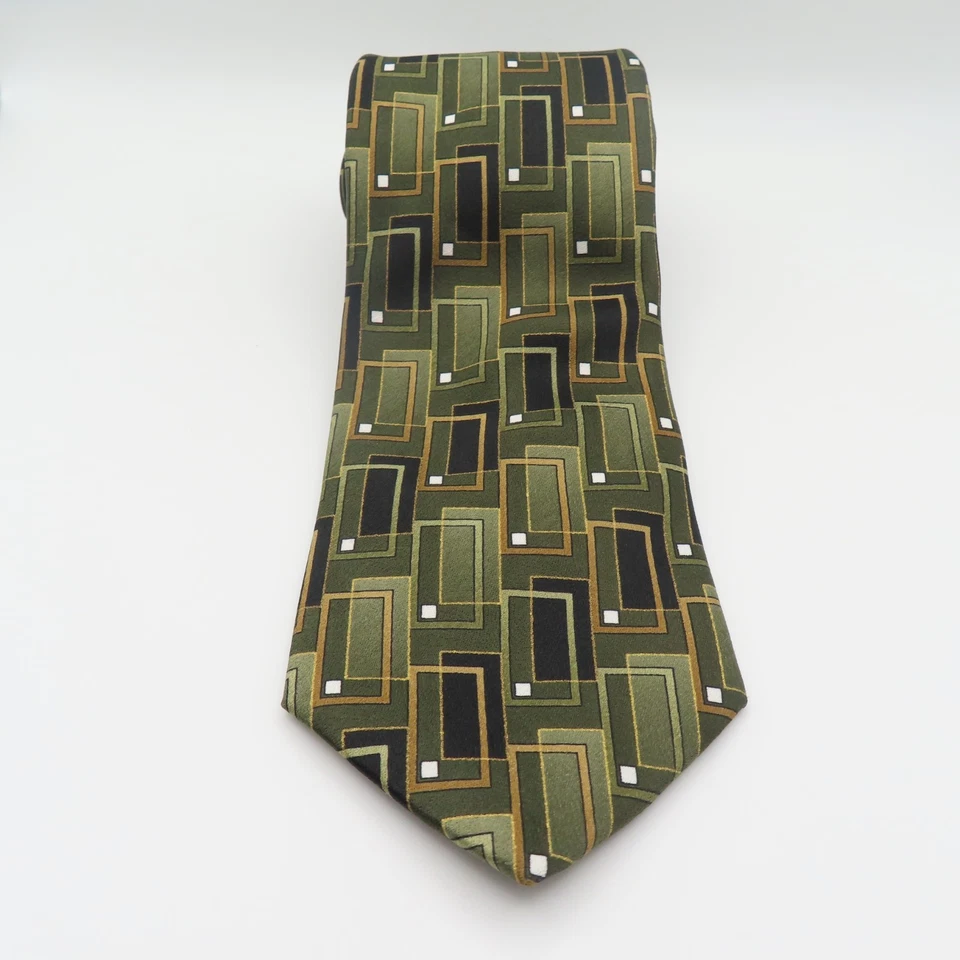 Corbata polo Beverly Hills verde seda negro blanco lunares 3,25" ancho 57" largo Foto 3 de 4