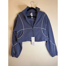 Alo Yoga Polar Fleece Game Time Full Zip Jacket Bluestone White Size M NWT