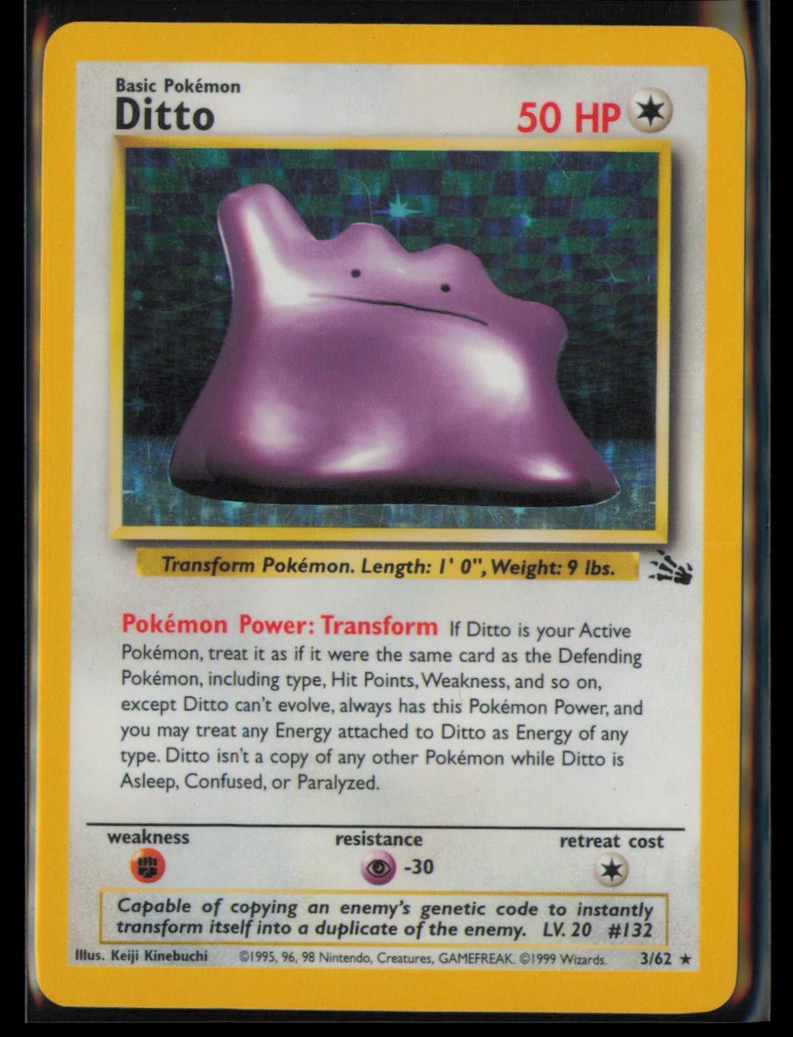 Ditto 3/62 Rare Fossil Pokemon Unlimited Holo Lightly Played