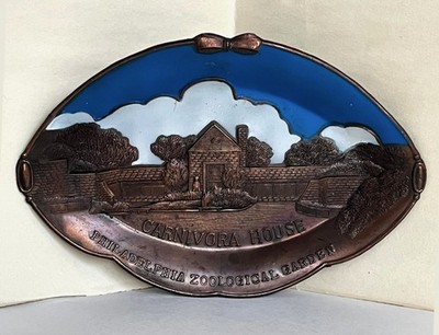 Vintage Philadelphia Zoological Garden Carnivora House 7.25  Copper Tone Plaque