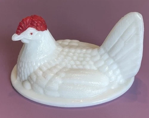 Vintage Westmoreland Hen On Nest White Milk Glass Split Tail TOP/LID Only 5”