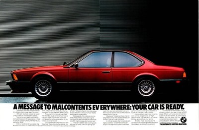 1986 BMW 635CSi Print Ad Red 2-Door sports coupe Your Car Is Ready 2Page Split