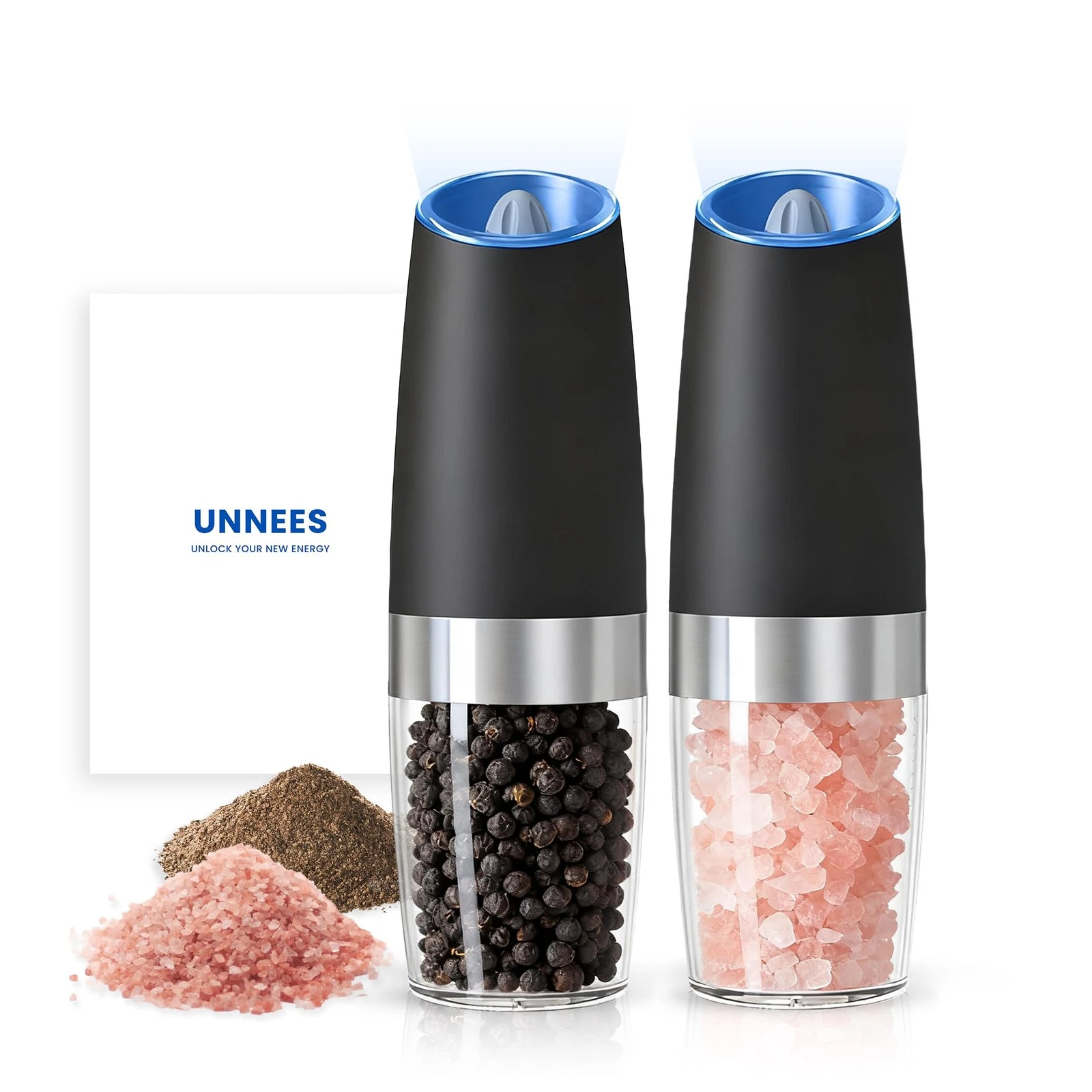 Battery Operated Gravity Electric Salt and Pepper Grinder Set, Automatic Salt