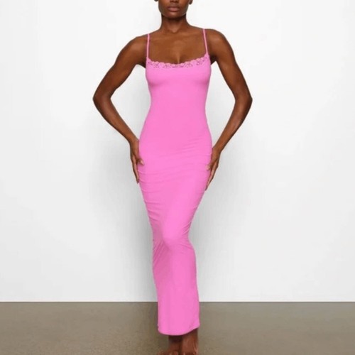 SKIMS Fits Everybody Lace Long Slip Dress Neon Orchid Maxi L