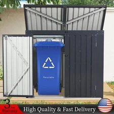Garbage Bin Shed Outdoor Metal Bin Shed Stores 2 Trash Cans Galvanized Steel