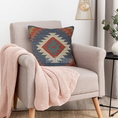 2 Set of Handmade Wool Jute Cushion Cover Eco-Friendly Bohemian Throw Pillow - Picture 21 of 51