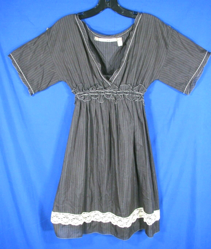 CHELSEA & VIOLET Peasant Dress DARK GRAY Lined Cotton/Silk Twill LACE TRIM sz XS