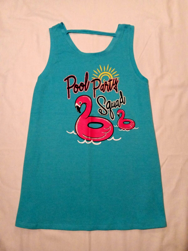 Wonder Nation Shirt Sise XL (14/16) Color Blue.  Flamingo Pool Party Squad