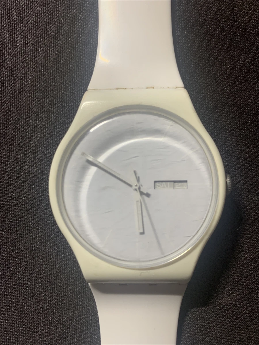 Swatch Watch White Rebel SUOW701 Day Date 41mm 2010 Good Condition