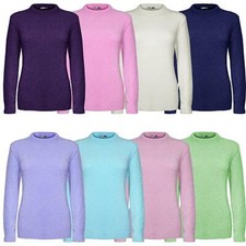 Ladies Women Knitted Long Sleeve Crew Neck Jumper Sweater Fluffy Touch Pullover