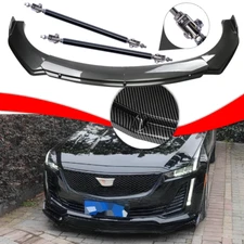 Fit For Cadillac Carbon Fiber Style Front Bumper Lip Spoiler /Strut /Rods