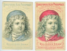 2 Victorian Horsfords Acid Phosphate Drink, Rumford Chemical Works Providence RI