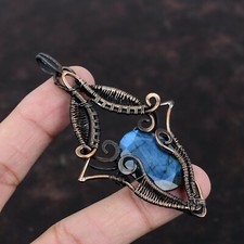 Labradorite Wire Wrapped Pendant Handcrafted Copper Unique Jewelry 3.62"