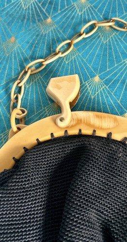 Victorian C1900 schwarz Vintage Abendtasche Zelluloid Kette Griff Rahmen & Verschluss - Bild 8 von 12