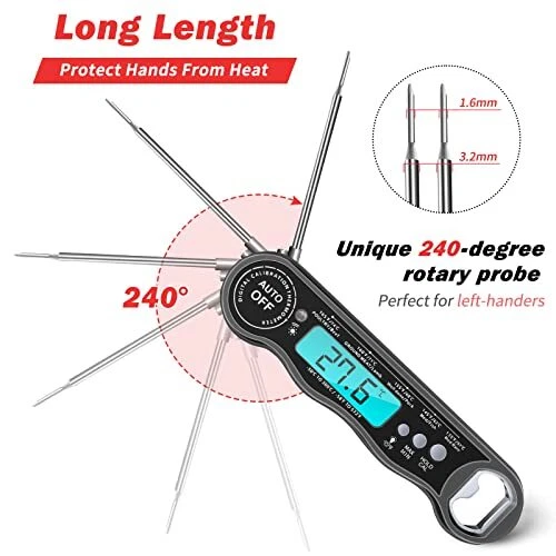 Meat Thermometer Instant Read Digital Kitchen Thermometer BBQ Thermometer Black