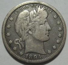 = 1894-O FINE+ BARBER Quarter, Nice Details & EYE Appeal, FREE Shipping